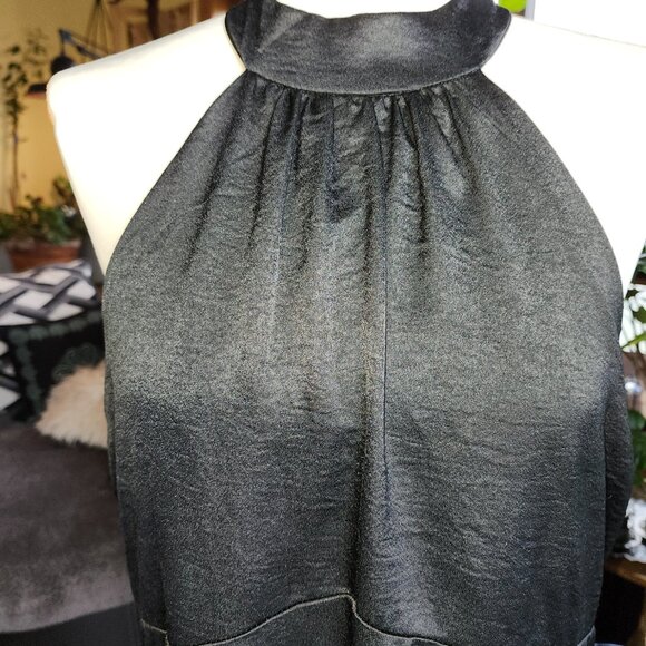 Elegant Nine West Black Crushed Satin Halter Mini Dress - Picture 2 of 13
